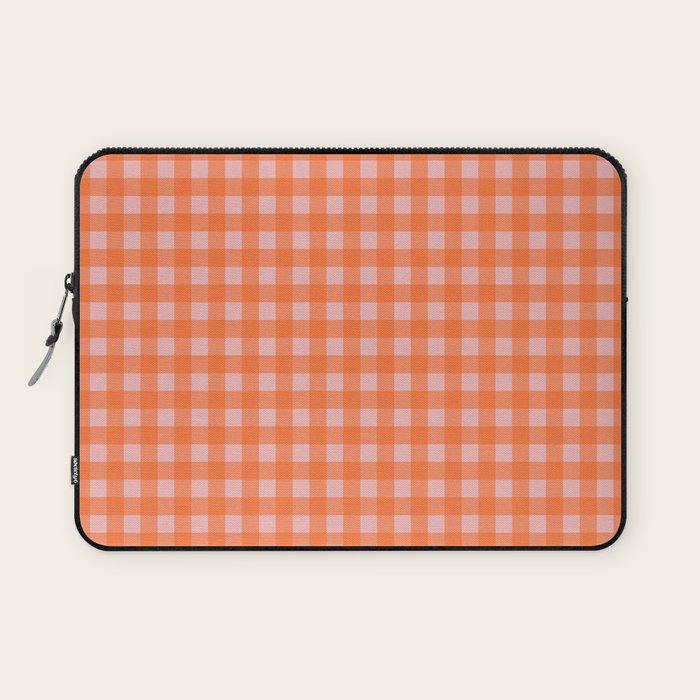 Gingham Check Pattern in Cheerful Orange and Pink Blush Laptop Sleeve Gallery Image 1