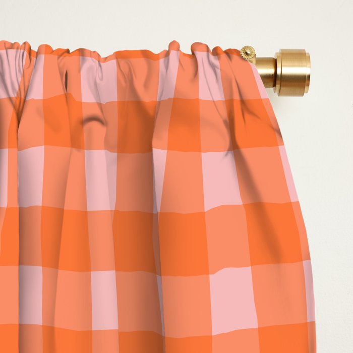 Gingham Check Pattern in Cheerful Orange and Pink Blush Window Curtain Gallery Image 2