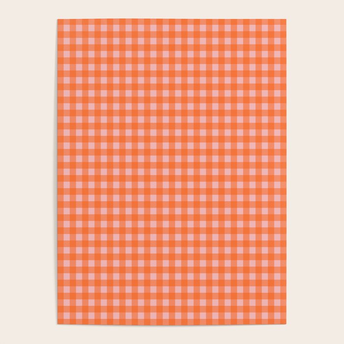 Gingham Check Pattern in Cheerful Orange and Pink Blush Poster Gallery Image 4
