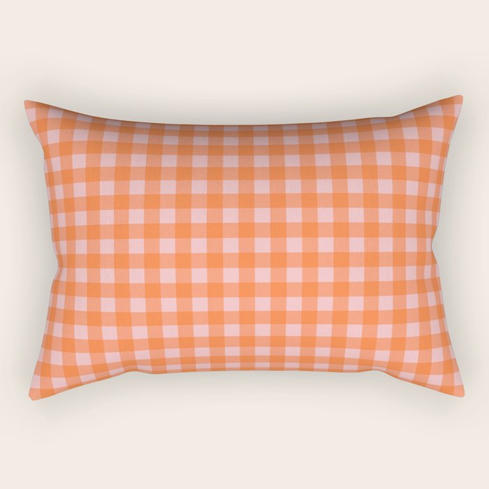 Gingham Check Pattern in Cheerful Orange and Pink Blush Rectangular Pillow Gallery Image 2