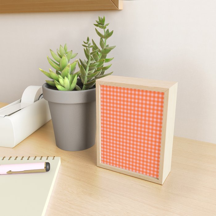 Gingham Check Pattern in Cheerful Orange and Pink Blush Mini Art Print Gallery Image 2