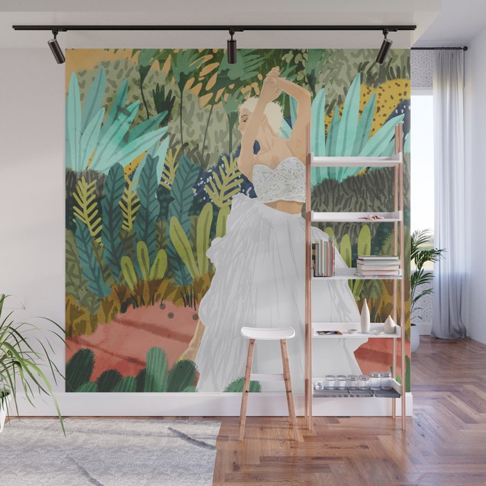 Forest Bride | Jungle Wedding Painting | Travel Solo | Blonde Woman Dancing Joy Wall Mural Gallery Image 1