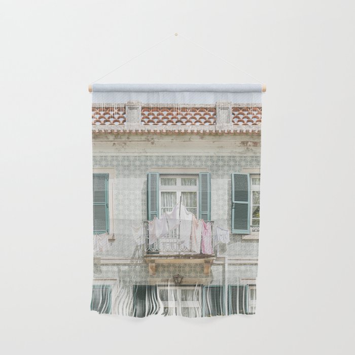 Laundry Day in Sintra | Tiled House in Portugal Art print | Street Travel Photography in Soft Pastel Colors Wall Hanging Gallery Image 1