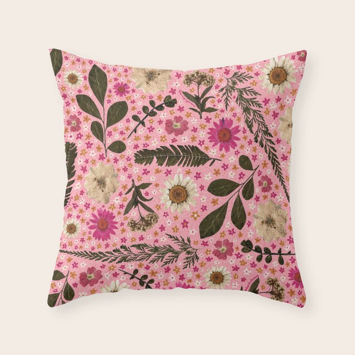 Dried Flower Print in Pink Throw Pillow Gallery Image 1