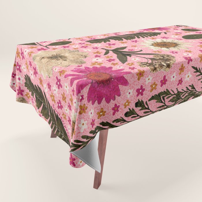 Dried Flower Print in Pink Tablecloth Gallery Image 1