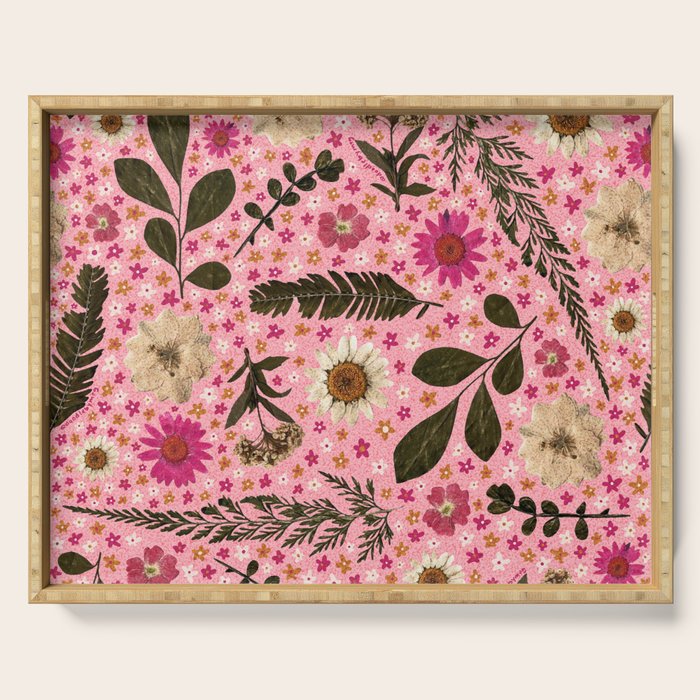 Dried Flower Print in Pink Serving Tray Gallery Image 1