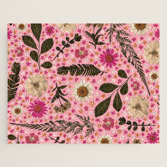Dried Flower Print in Pink Jigsaw Puzzle Gallery Image 1