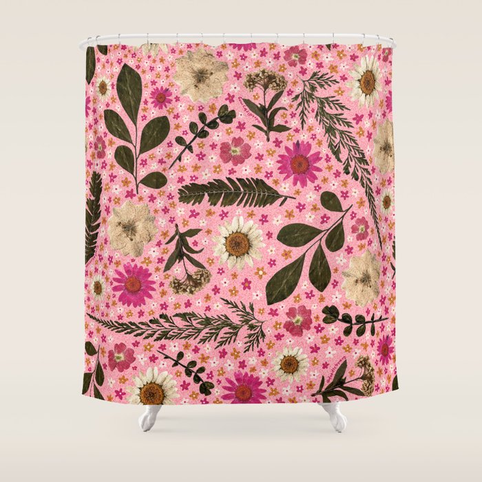 Dried Flower Print in Pink Shower Curtain Gallery Image 1