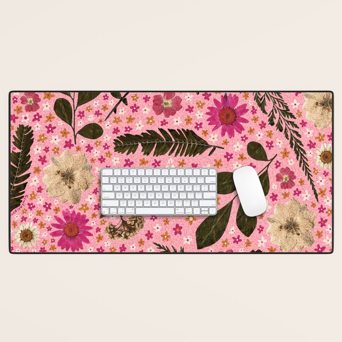Dried Flower Print in Pink Desk Mat Gallery Image 1