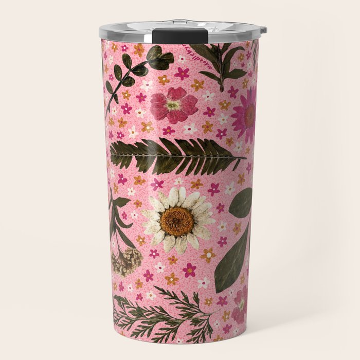 Dried Flower Print in Pink Travel Mug Gallery Image 1