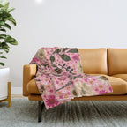 Dried Flower Print in Pink Throw Blanket Gallery Image 1