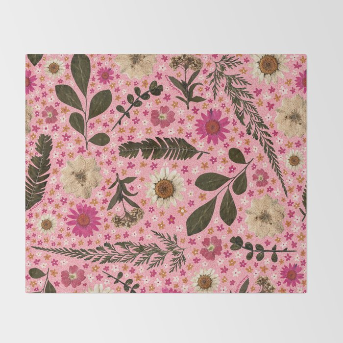 Dried Flower Print in Pink Throw Blanket Gallery Image 2
