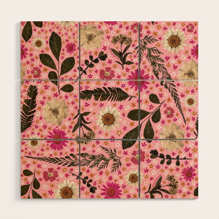 Dried Flower Print in Pink Wood Wall Art Gallery Image 1