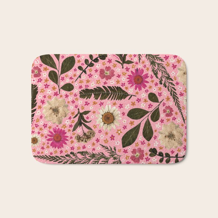 Dried Flower Print in Pink Bath Mat Gallery Image 1