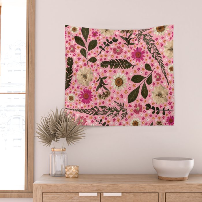 Dried Flower Print in Pink Wall Tapestry Gallery Image 2