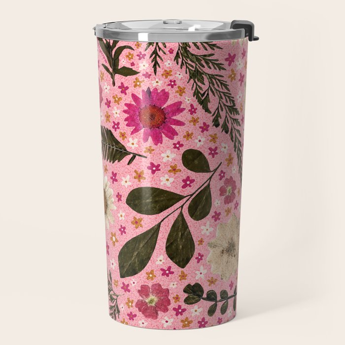 Dried Flower Print in Pink Travel Mug Gallery Image 2