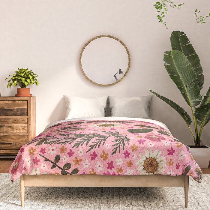 Dried Flower Print in Pink Comforter Gallery Image 3