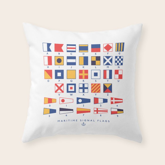 Maritime Nautical Signal Flags Chart - White Throw Pillow Gallery Image 6