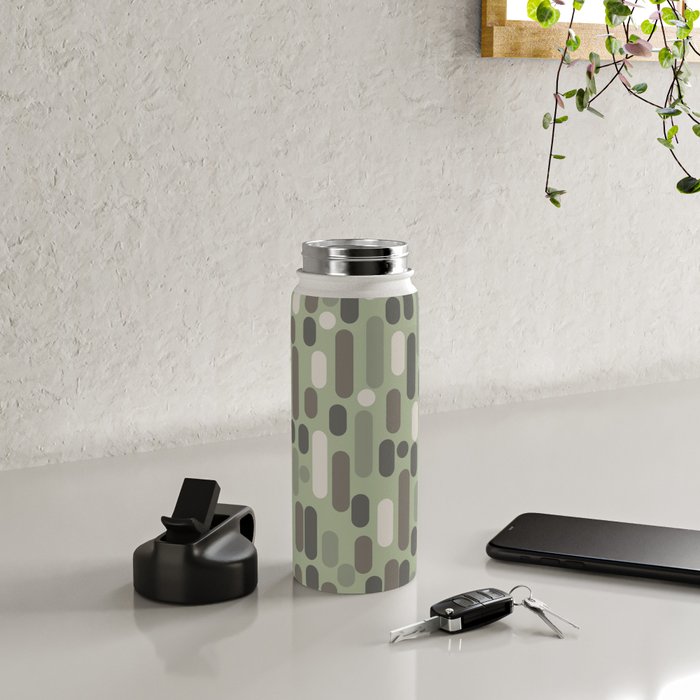Morningside Heights Midcentury Modern Pattern in Gray, Almond, and Sage Green  Water Bottle Gallery Image 4