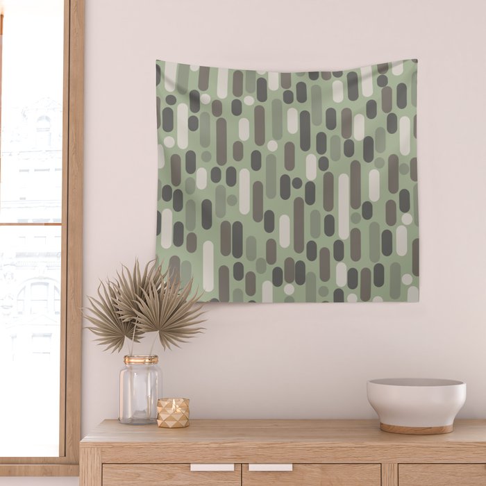 Morningside Heights Midcentury Modern Pattern in Gray, Almond, and Sage Green  Wall Tapestry Gallery Image 2