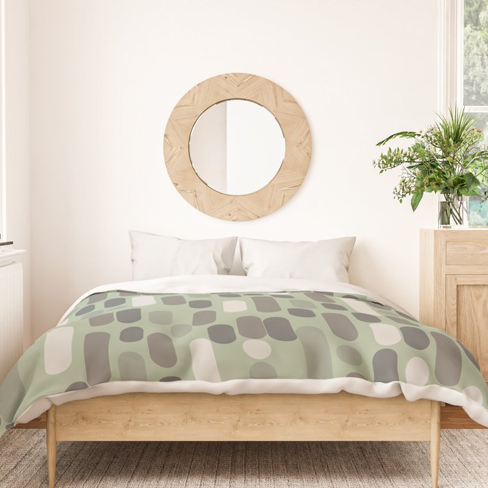 Morningside Heights Midcentury Modern Pattern in Gray, Almond, and Sage Green  Duvet Cover Gallery Image 3