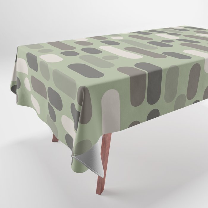 Morningside Heights Midcentury Modern Pattern in Gray, Almond, and Sage Green  Tablecloth Gallery Image 1
