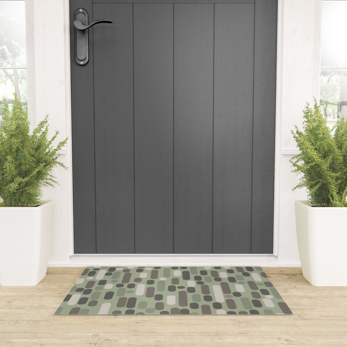 Morningside Heights Midcentury Modern Pattern in Gray, Almond, and Sage Green  Welcome Mat Gallery Image 3