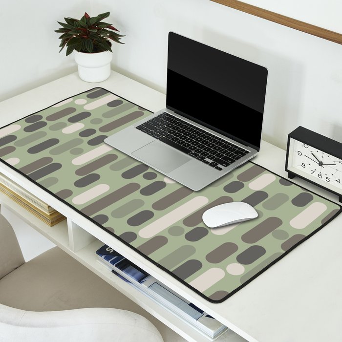 Morningside Heights Midcentury Modern Pattern in Gray, Almond, and Sage Green  Desk Mat Gallery Image 2