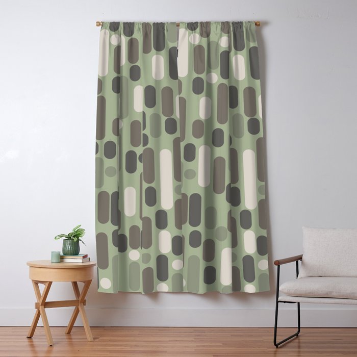 Morningside Heights Midcentury Modern Pattern in Gray, Almond, and Sage Green  Window Curtain Gallery Image 1