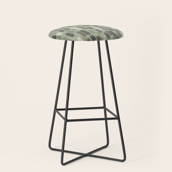 Morningside Heights Midcentury Modern Pattern in Gray, Almond, and Sage Green  Stool Gallery Image 1