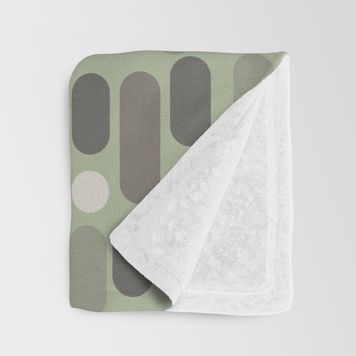 Morningside Heights Midcentury Modern Pattern in Gray, Almond, and Sage Green  Throw Blanket Gallery Image 3