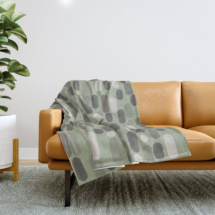 Morningside Heights Midcentury Modern Pattern in Gray, Almond, and Sage Green  Throw Blanket Gallery Image 1