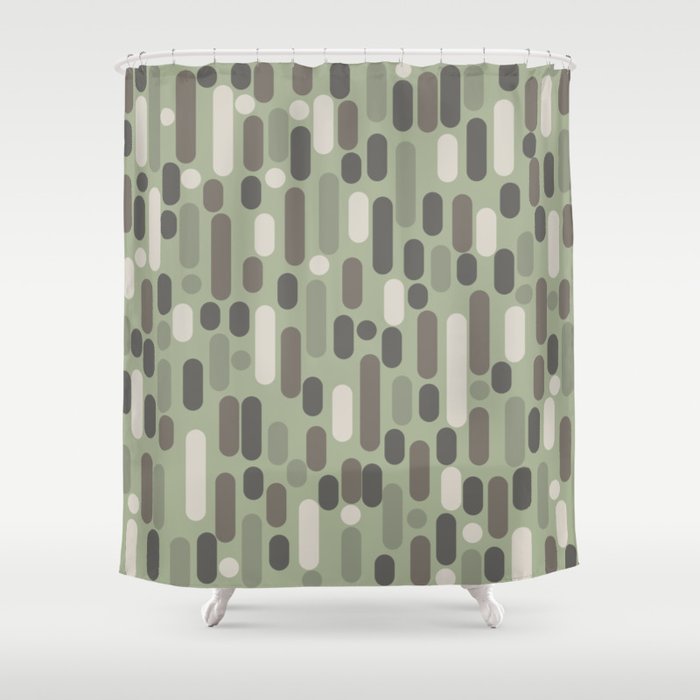 Morningside Heights Midcentury Modern Pattern in Gray, Almond, and Sage Green  Shower Curtain Gallery Image 1