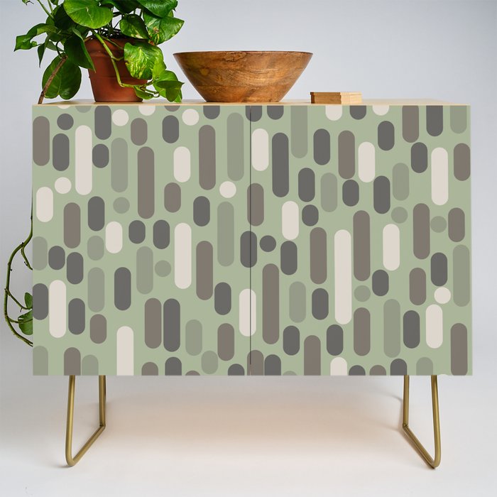 Morningside Heights Midcentury Modern Pattern in Gray, Almond, and Sage Green  Credenza Gallery Image 1