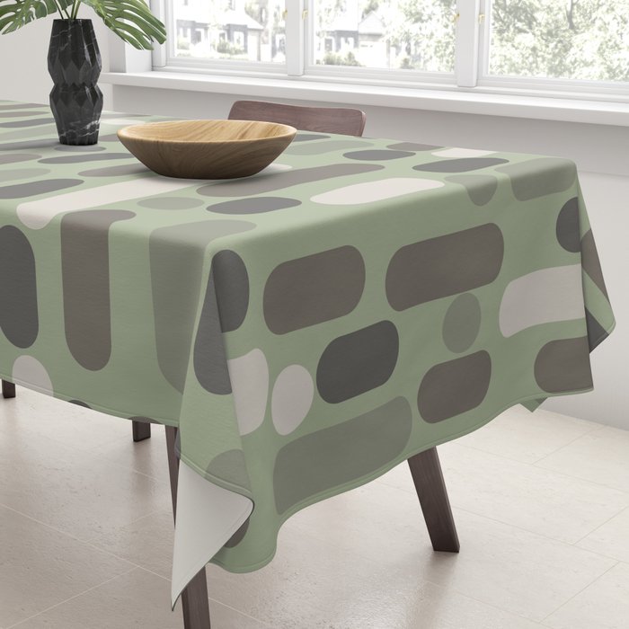 Morningside Heights Midcentury Modern Pattern in Gray, Almond, and Sage Green  Tablecloth Gallery Image 3