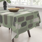 Morningside Heights Midcentury Modern Pattern in Gray, Almond, and Sage Green  Tablecloth Gallery Image 3