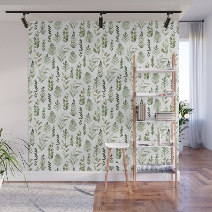 Watercolor leaves Wall Mural