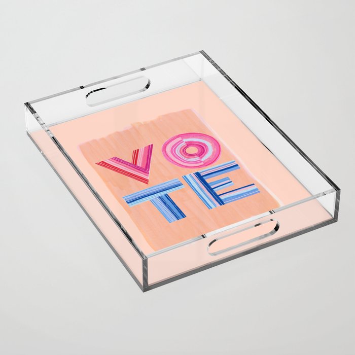 Vote Hand Lettering on Peach Watercolor Background Acrylic Tray Gallery Image 1