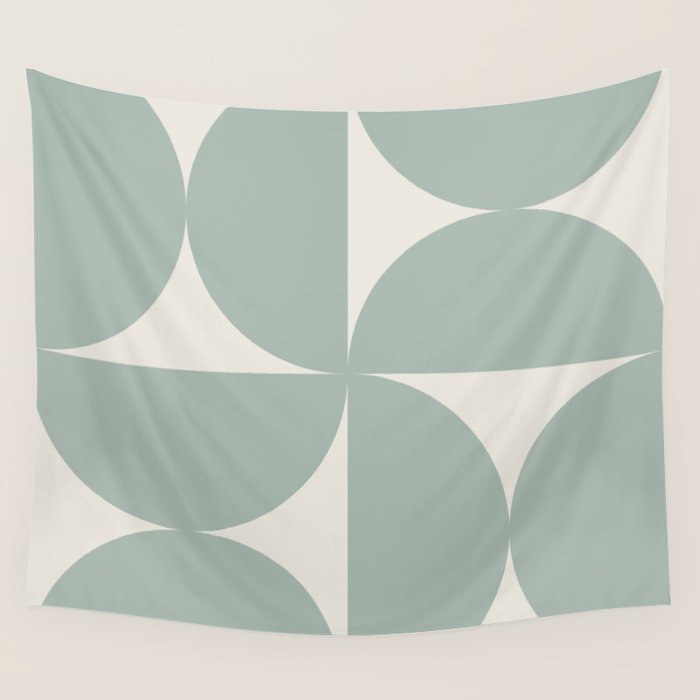 Bauhaus Mid Century Modern Geometric XII Sage Green Wall Tapestry Gallery Image 1