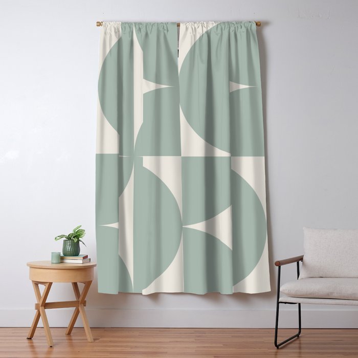 Bauhaus Mid Century Modern Geometric XII Sage Green Window Curtain Gallery Image 1