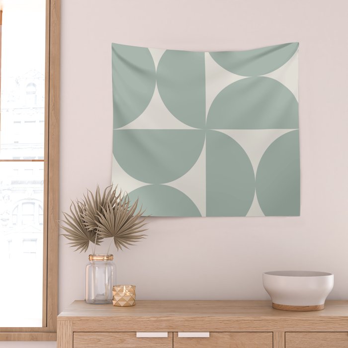 Bauhaus Mid Century Modern Geometric XII Sage Green Wall Tapestry Gallery Image 2