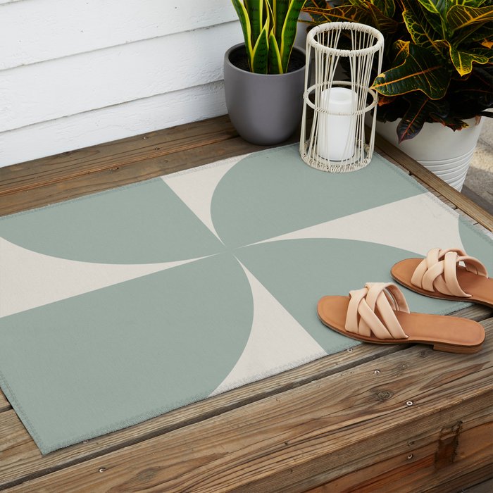 Bauhaus Mid Century Modern Geometric XII Sage Green Outdoor Rug Gallery Image 2
