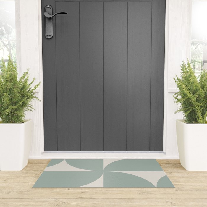 Bauhaus Mid Century Modern Geometric XII Sage Green Welcome Mat Gallery Image 3