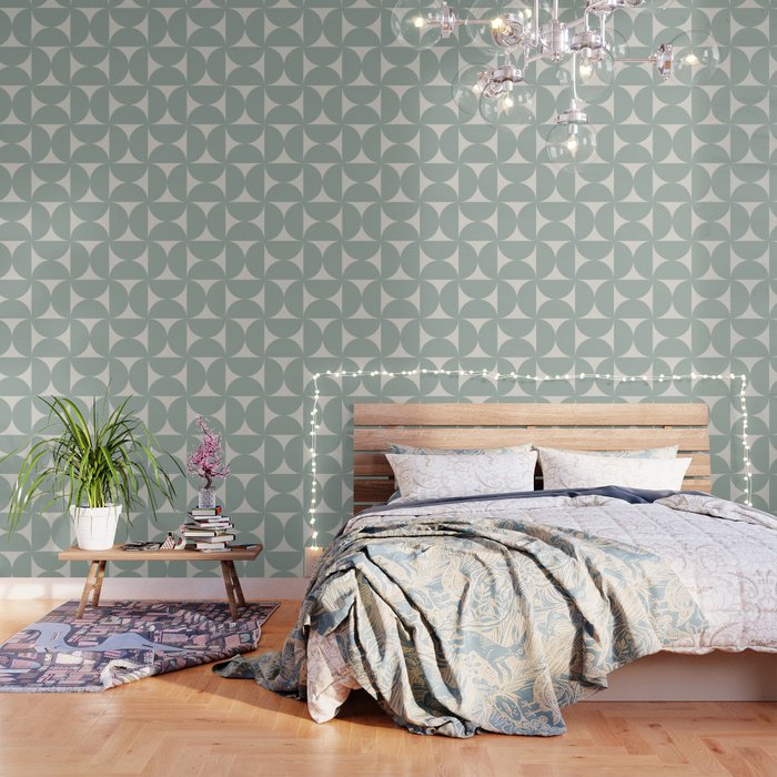 Bauhaus Mid Century Modern Geometric XII Sage Green Wallpaper Gallery Image 3