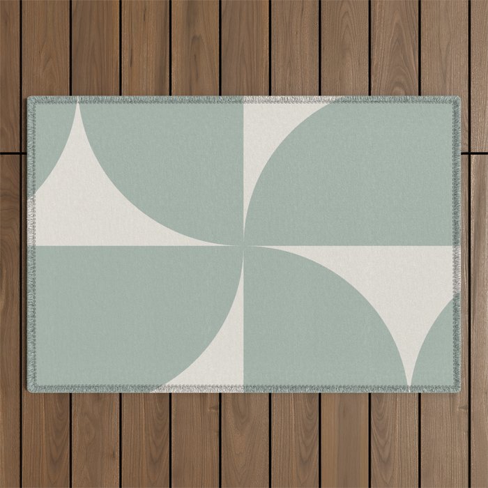 Bauhaus Mid Century Modern Geometric XII Sage Green Outdoor Rug Gallery Image 1