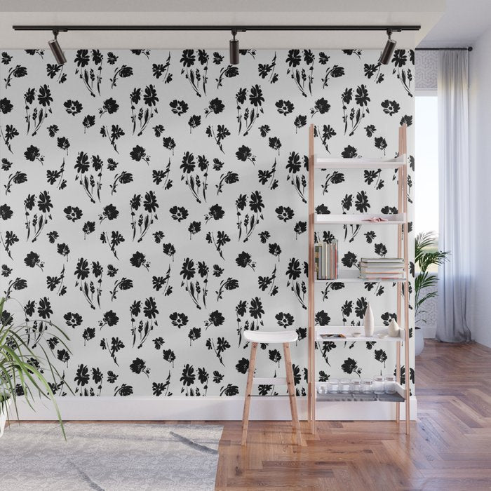 Brushstrokes meadow flowers BN Wall Mural Gallery Image 1