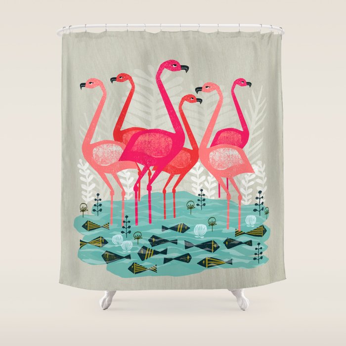 Flamingos by Andrea Lauren  Shower Curtain Gallery Image 1