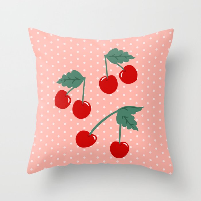 Cherry Kitsch on Pink Throw Pillow Gallery Image 6