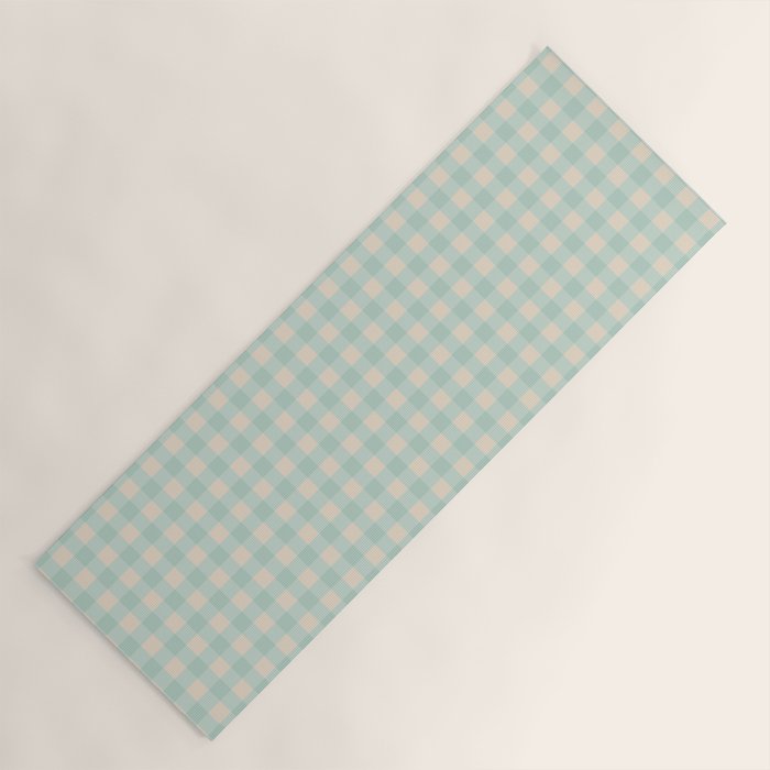 Retro Green Blue Gingham Yoga Mat Gallery Image 1
