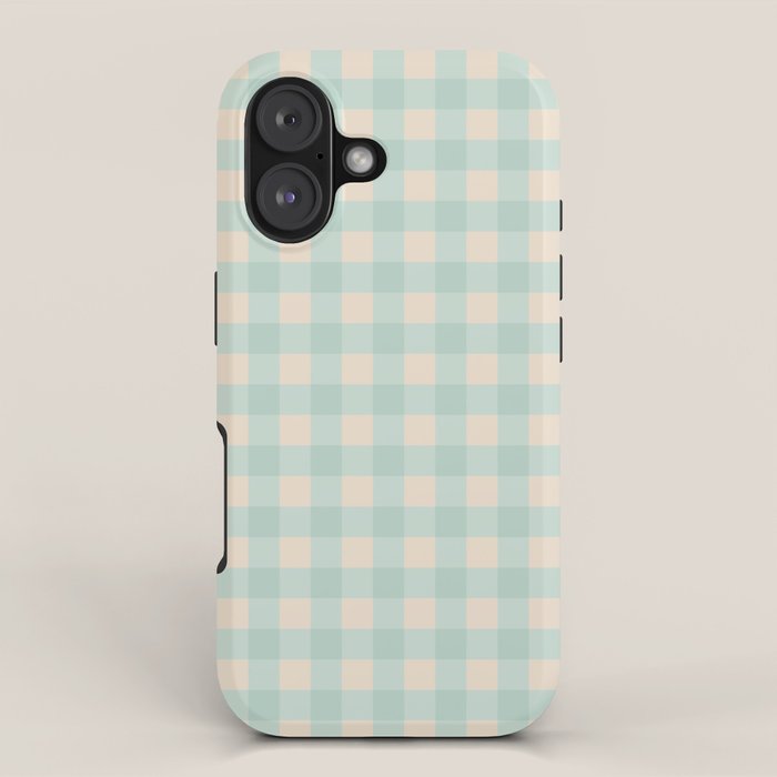 Retro Green Blue Gingham iPhone Case Gallery Image 1
